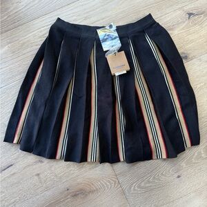 Burberry Pleated Skirt with Black, Red, and Cream Stripes